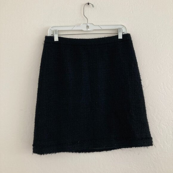 J Crew Wool Blend Tweed Mini Skirt Black Preppy Minimalist Office Academia 6 - Picture 1 of 7